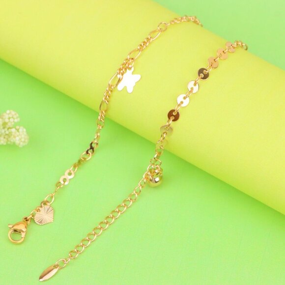 "Rose Gold Butterfly Charm Anklet in Dual Link Design, XPAL1189 - Picture 2 of 12